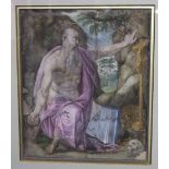 An 18th century coloured engraving - St Jerome in the wilderness, , 23 x 20cm, together with a