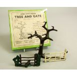 W Britains Home Farm Series Number 7F, Tree and gate together with a rustic stile and fencing