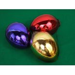 Three vintage boxed witch's balls with gilt, blue and red decoration, each 16 cm high approx (3)