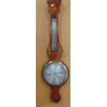 Early 20th century flame mahogany and boxwood inlaid barometer with silvered plates signed J