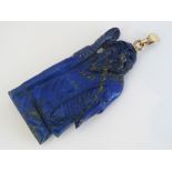 Antique lapis lazuli pendant in the form of a standing sage, with unmarked gold bale, 7.5cm high