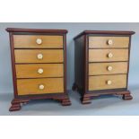 Pair of 19th century mahogany and satinwood bank of four drawers, the top fitted with an ivory