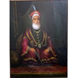 20th century school - Portrait of a seated Maharaja, in ornate robes and in a curtained interior,