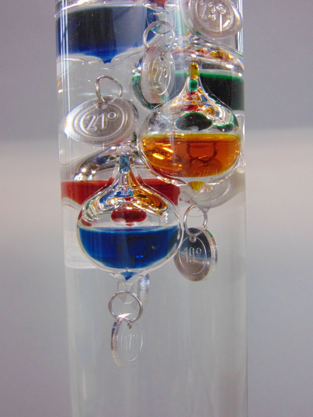 Interesting Galileo glass thermometer fitted with various smaller glass balls, filled with - Image 2 of 2