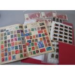 An album containing British & Worldwide stamps, a collection of mint stamps, four 10 shilling notes,