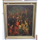 19th century continental school - Nativity scene of the Adoration of Magi, on canvas, 73 x 60cm in