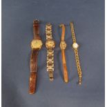 A collection of four various vintage gold wrist watches, to include a 1950s Rotary 17 jewel gent's