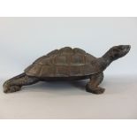 Cast bronze study of a walking tortoise, 31cm long