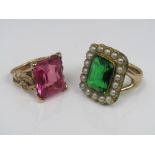 A vintage gem set dress ring stamped 14k, size M, together with a further large dress ring set