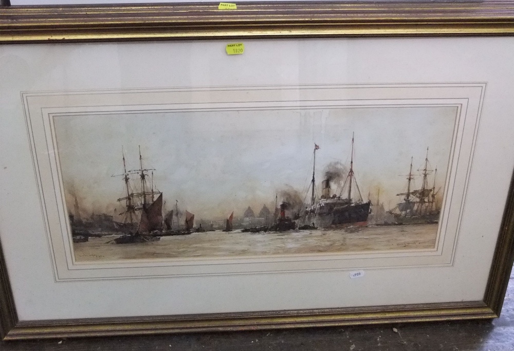 G Graham - Study of a harbour, watercolour, signed and dated 1916, 25 x 35cm, in moulded gilt frame, - Image 3 of 4