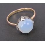 A 9ct gold and silver ring set with a cabochon moonstone, size P/Q, 2.3g