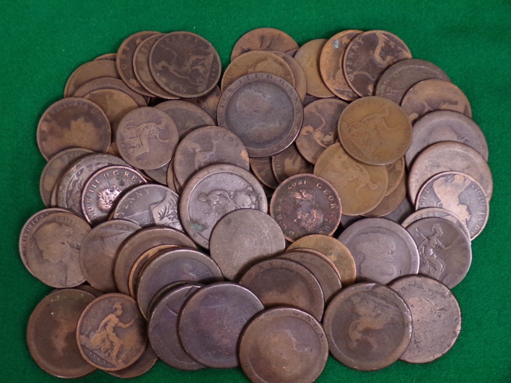 A tin full of various antique penny's