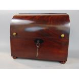 19th century flame mahogany arch fronted decanter box, the hinged lid enclosing a baize lined