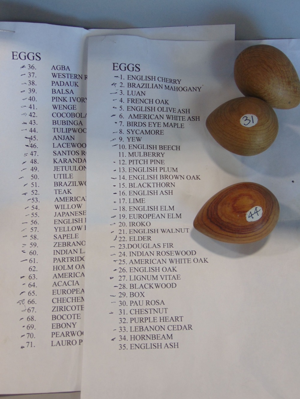 A collection of carved treen eggs - Image 2 of 2