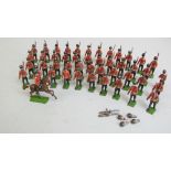 Forty five Welsh guard marching soldiers with one mounted officer