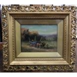 E Hartry (late 19th century British school) - Study of a horse drawn cart with figures, oil on