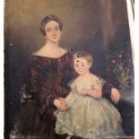 19th century British school - Portrait of a woman and a child, oil on canvas, 36 x 30cm, unframed,