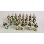 A lead Highland Regiment marching band, 5 cm high, 15 bagpipers and 5 drummers (20)