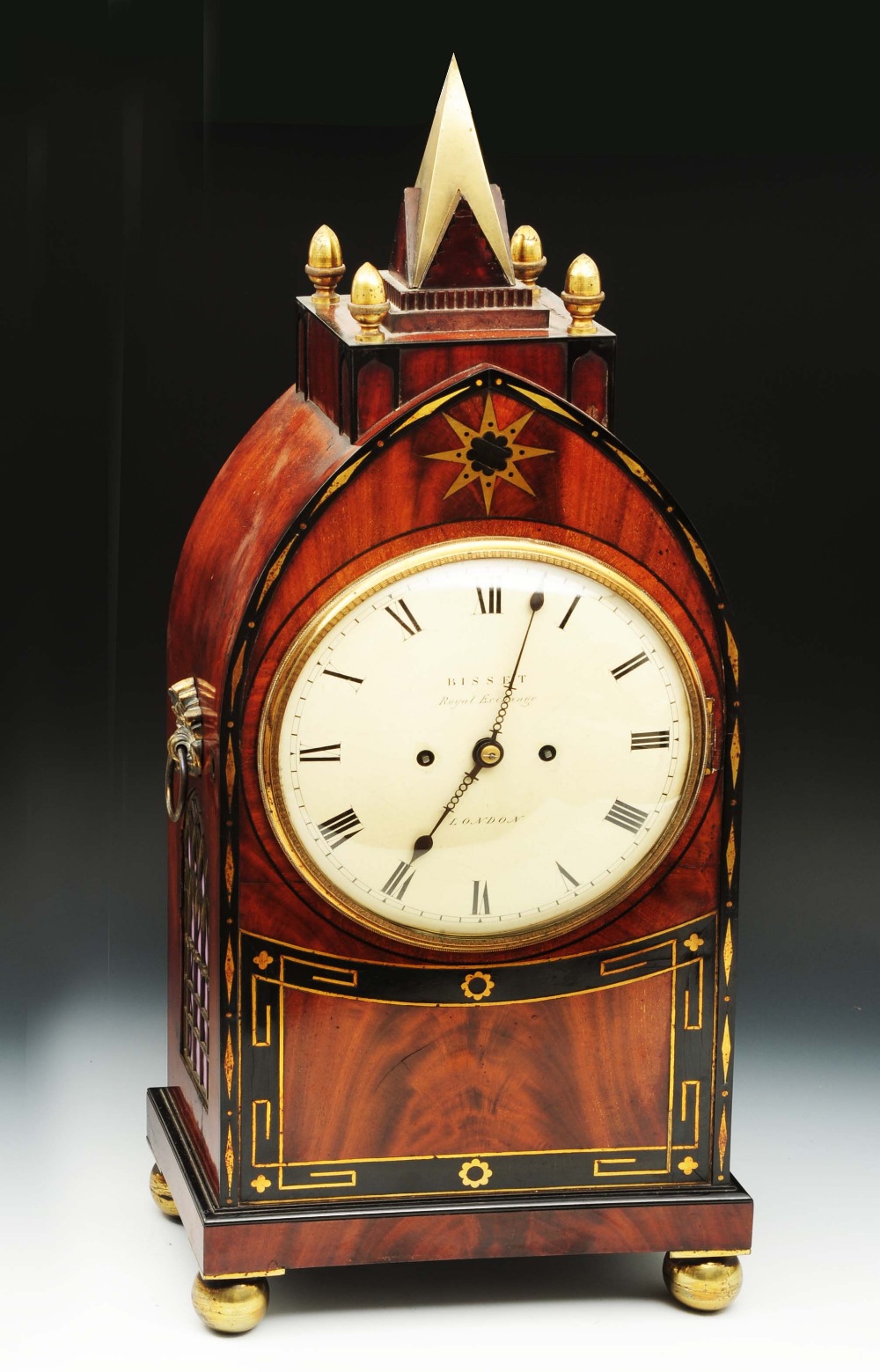 Regency double fuse bracket clock by Bisset, Royal Exchange, London, the architectural flame