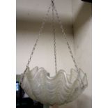 An Art Deco period hanging ceiling light in the form of a scallop shell