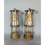 Pair of brass and steel miners lamps, inscribed Protector Lamp and Lighting Company Ltd, Eccles (2)