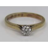 A 9ct diamond solitaire ring of 0.25cts approx, size O/P, 2.3g