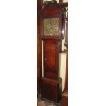 A Georgian oak longcase clock, the shaped door cross banded in walnut, the square cut hood set