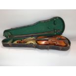 19th century 3/4 length violin, with case and bow