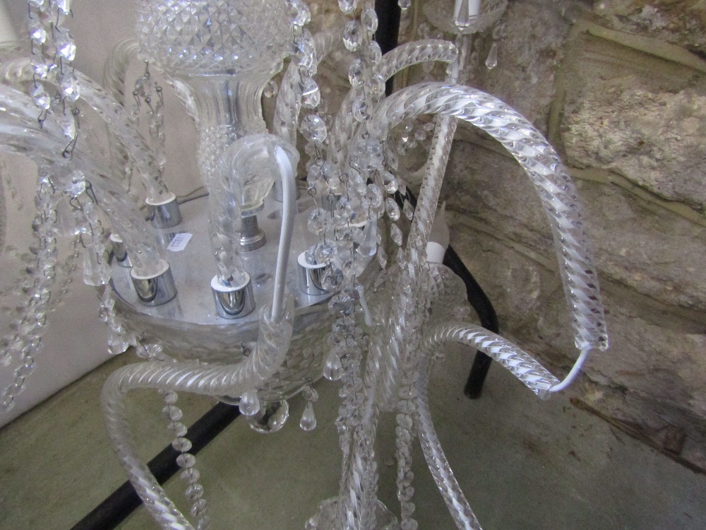 A pair of impressive moulded glass chandeliers (electrified), the faceted stems supporting - Image 2 of 3