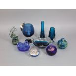 A mixed collection of Art Glass to include three Whitefriars pieces, two Mdina pieces, two