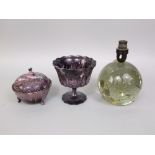 Three pieces of Art glass to include a large glass dump converted to a table lamp, and two mottled