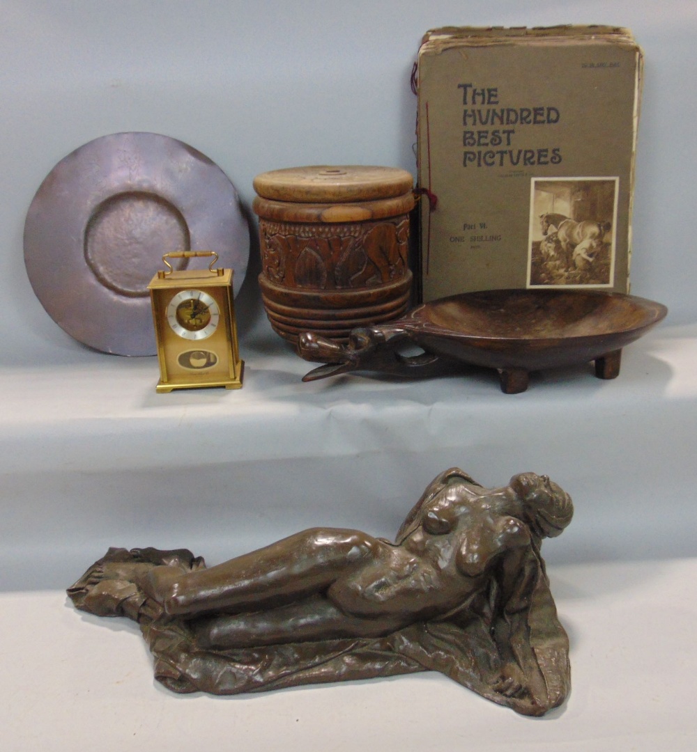 A mixed collection of miscellaneous items to include a resin character study of a reclined nude,