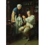 James Hayllar British 1829-1920 - Interior scene with elderly couple, he threading a needle - The