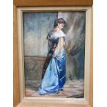 19th century continental school - Full length study of a young woman in an interior setting,