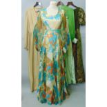 Four 1960s-70s dresses in bright colours including Troubadour dress with pleated inserts (10),