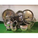 A good regency style faceted four piece tea service, together with further silver plated tea wares