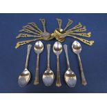 Set of six silver coffee spoons, 1.5oz approx, together with a further set of twelve Japanese gilt