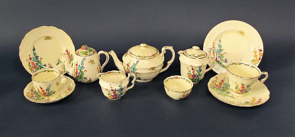 A quantity of Crown Staffordshire art deco tea wares with polychrome painted garden decoration - Image 2 of 2