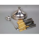 Good quality antique Sheffield plated cloche/meat cover with campana urn finial, 30 cm long;
