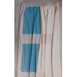 Five lined curtains with fabric in the style of Lucienne Day, all with pencil pleat heading,