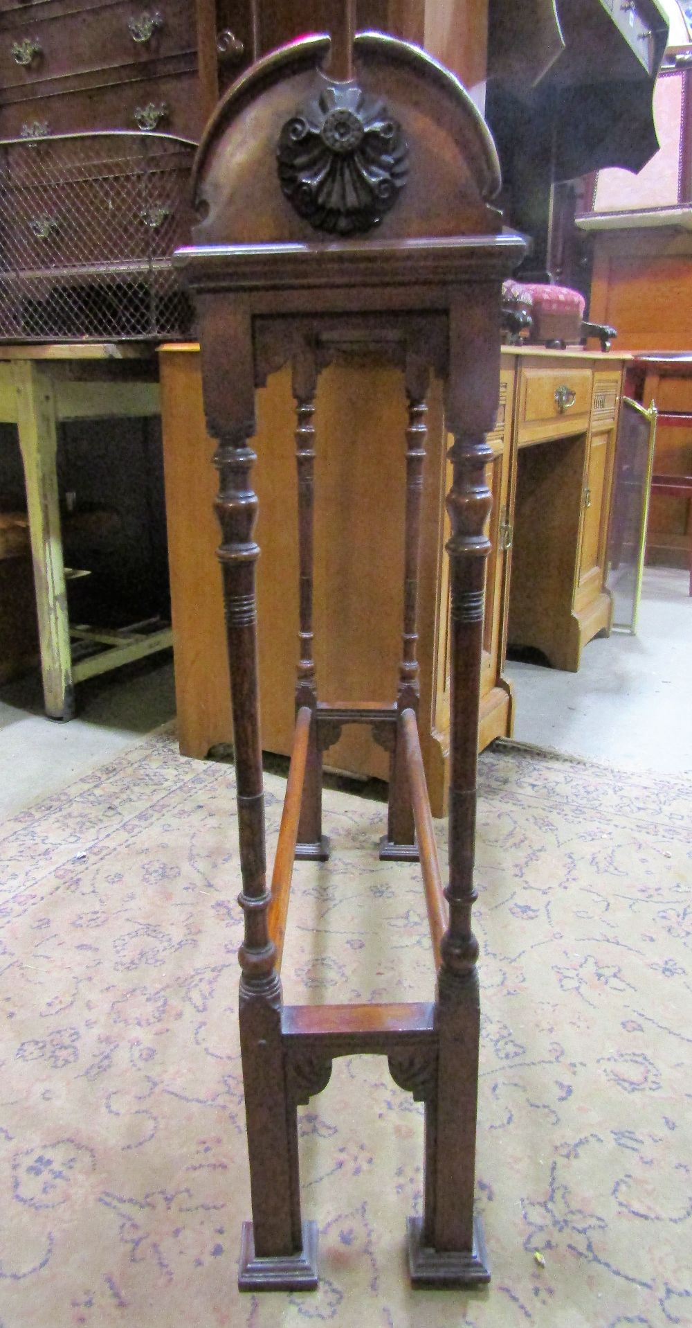 Good late 19th century oak and fruitwood towel rail, with carved rococo roundels - Image 2 of 2