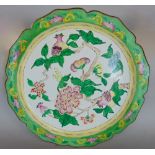 Canton cloisonne cabinet plate, decorated with prunus tree and fruit, 10cm diameter