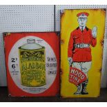 Two oil paintings on board, reproductions of vintage advertising signs, for Aladdin Liquid Metal