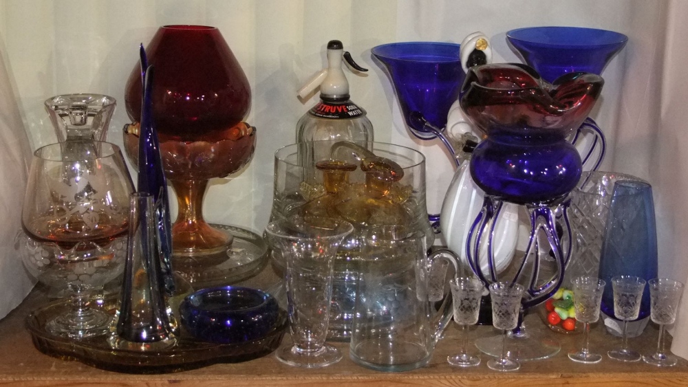 A large collection of various studio glass and others to include paperweight in the form of a