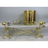 Collection of brassware to include three polished brass fire tongs together with a larger set of