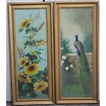 Late 19th century school - Study of a peacock and study of sunflowers, oil paintings on canvas,