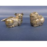 Pair of Indian silver novelty trinket dishes in the form of animals, one a pig, the other a