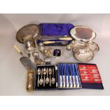 A mixed collection of silver and silver plate to include flatwares and tea wares; together with a