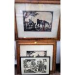Pair of unsual 19th century cut work silhouette type pictures, one showing a sportsman his horse and