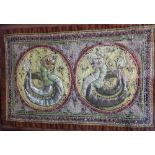 An Eastern embroidered panel with raised coiled dragon decoration incorporating sequins, gilt